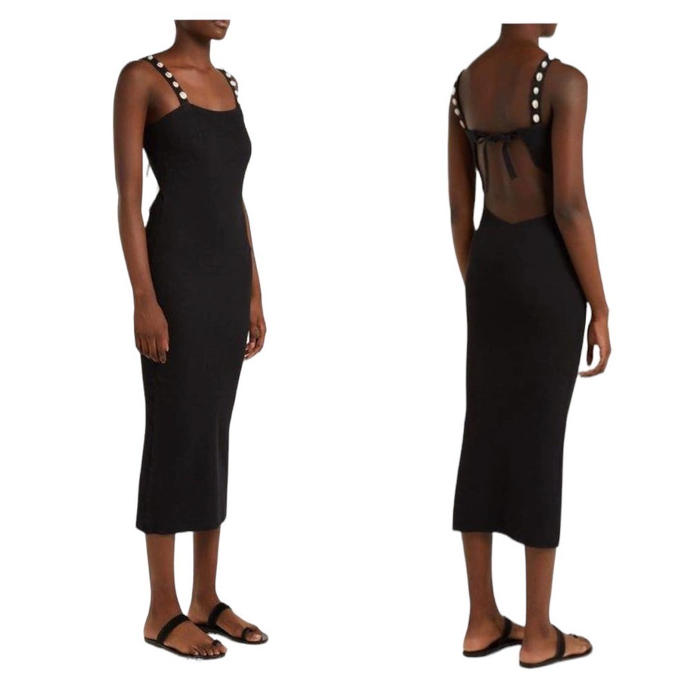 Staud Rio shell trimmed ribbed knit midi dress size Small